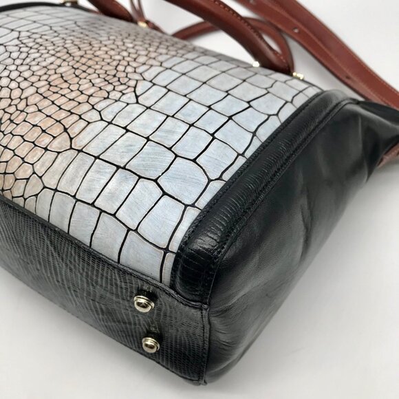 Brahmin Black And Gray Croc Embossed Leather Anywhere Satchel - Picture 8 of 10